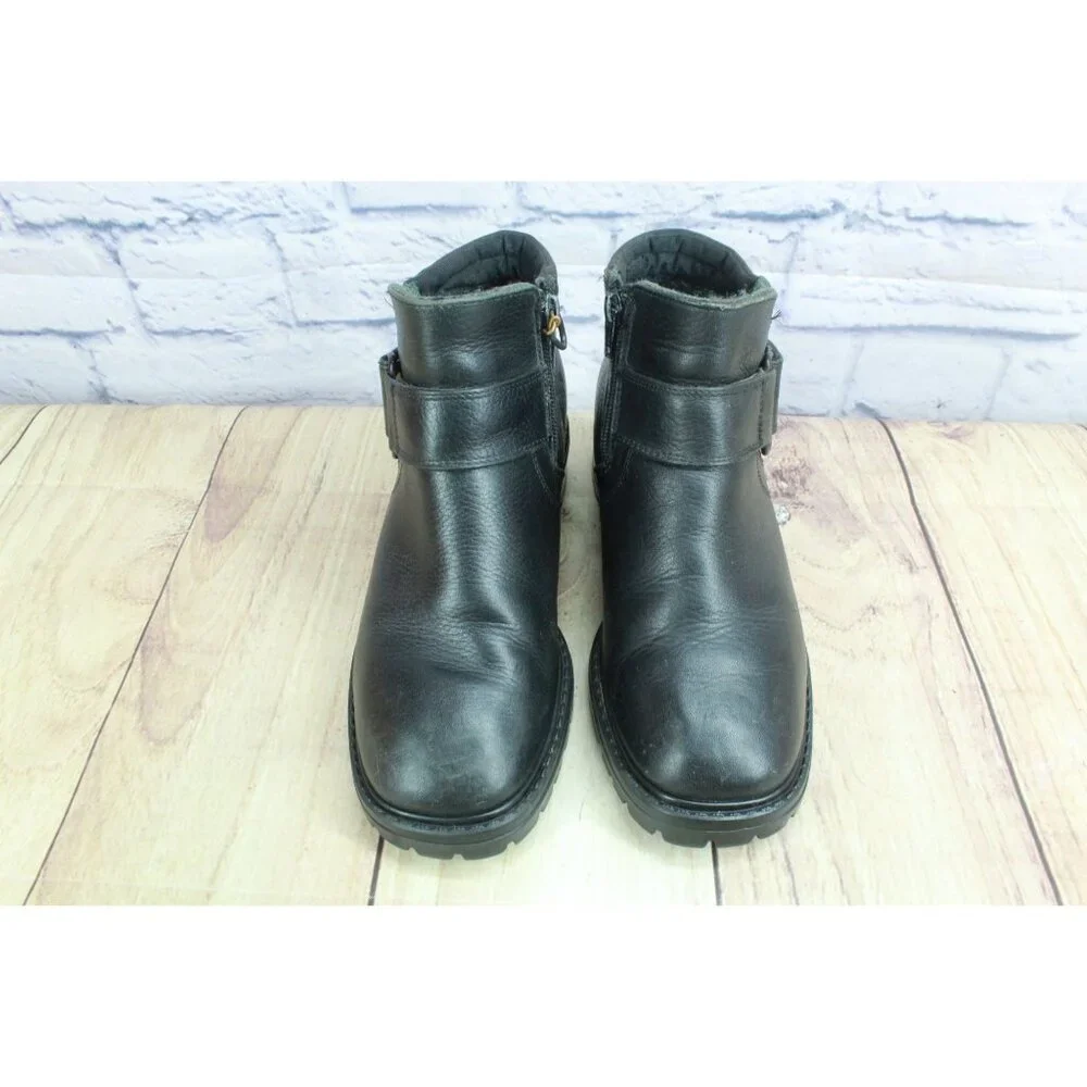 LL Bean Black Leather Wool Lined Side Zip Chunky Heel Y2K Combat Boots Size 7 M - Picture 4 of 10